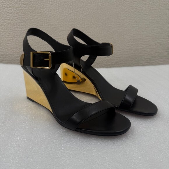 Chloé Rebecca leather sandals Black and Gold Wedge Sz 41 US 11 NEW - Picture 2 of 12